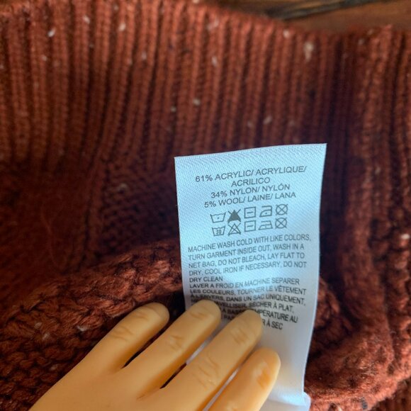 NWT Lucky Brand Men's Large Terracotta Orange Tweed Cable Knit Crewneck Sweater - Picture 5 of 14